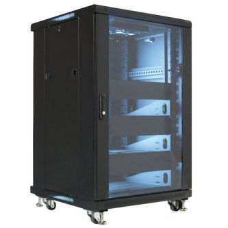 Video Mount Products 18U FLOOR CAB w/3 SHELVES & BLKS 2 FANS